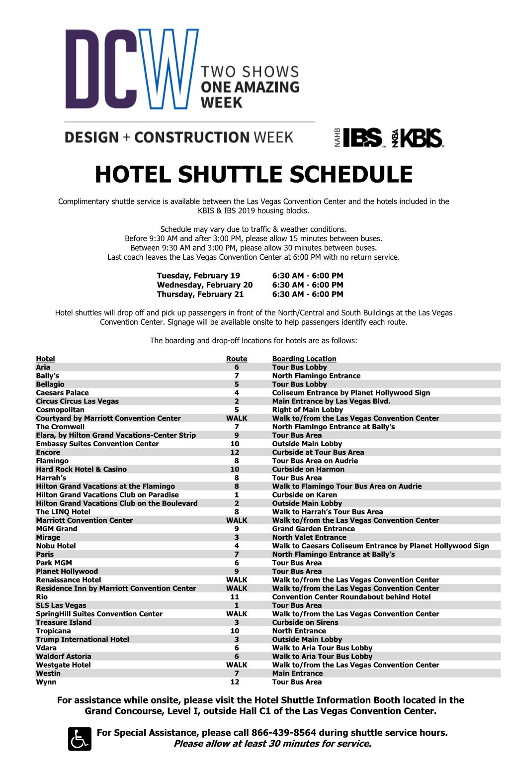 Hotel Shuttle Schedule