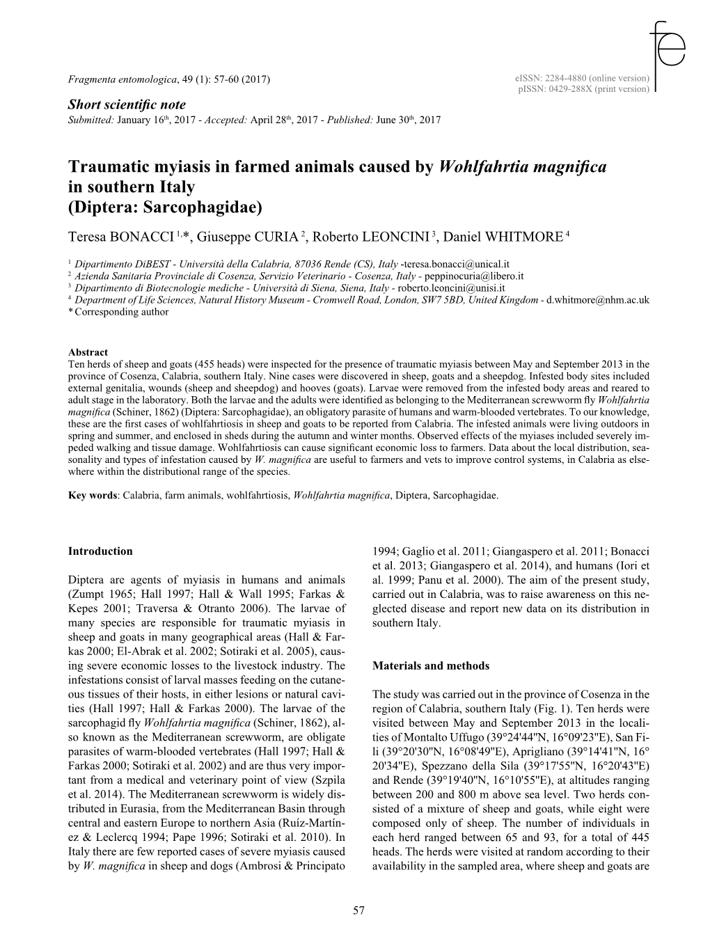 Traumatic Myiasis in Farmed Animals Caused by Wohlfahrtia Magnifica In