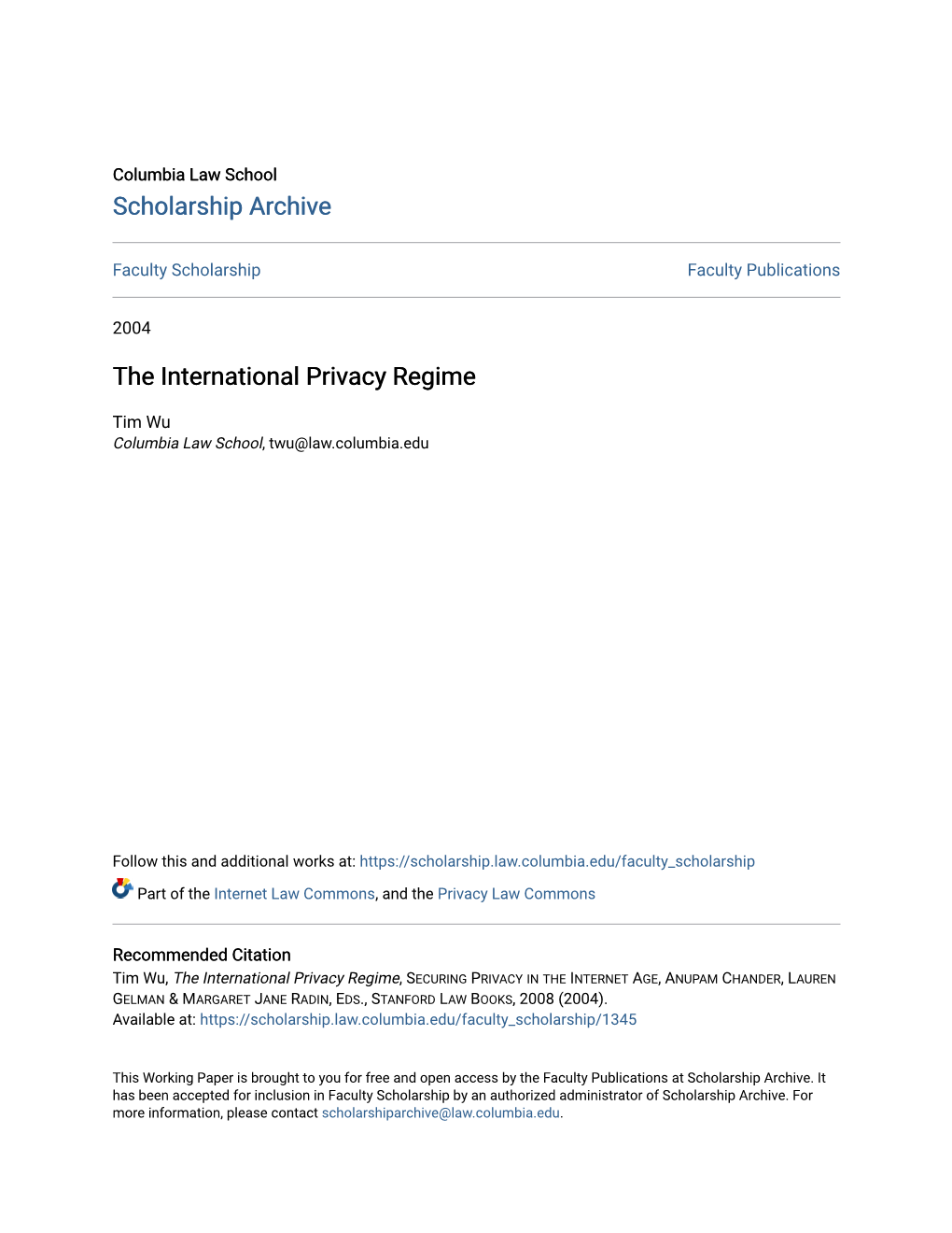 The International Privacy Regime