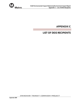Appendix C List of Deis Recipients