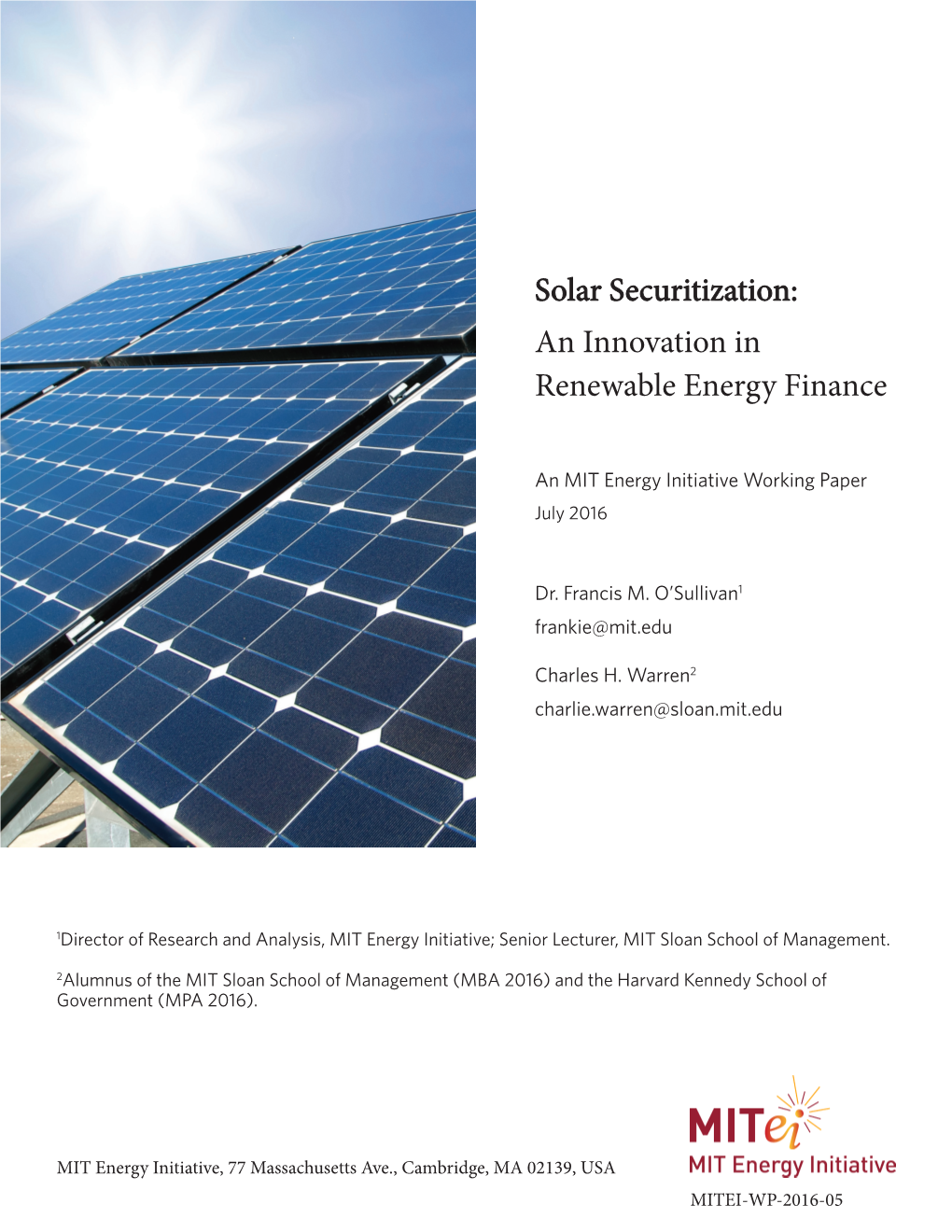 Solar Securitization: an Innovation in Renewable Energy Finance