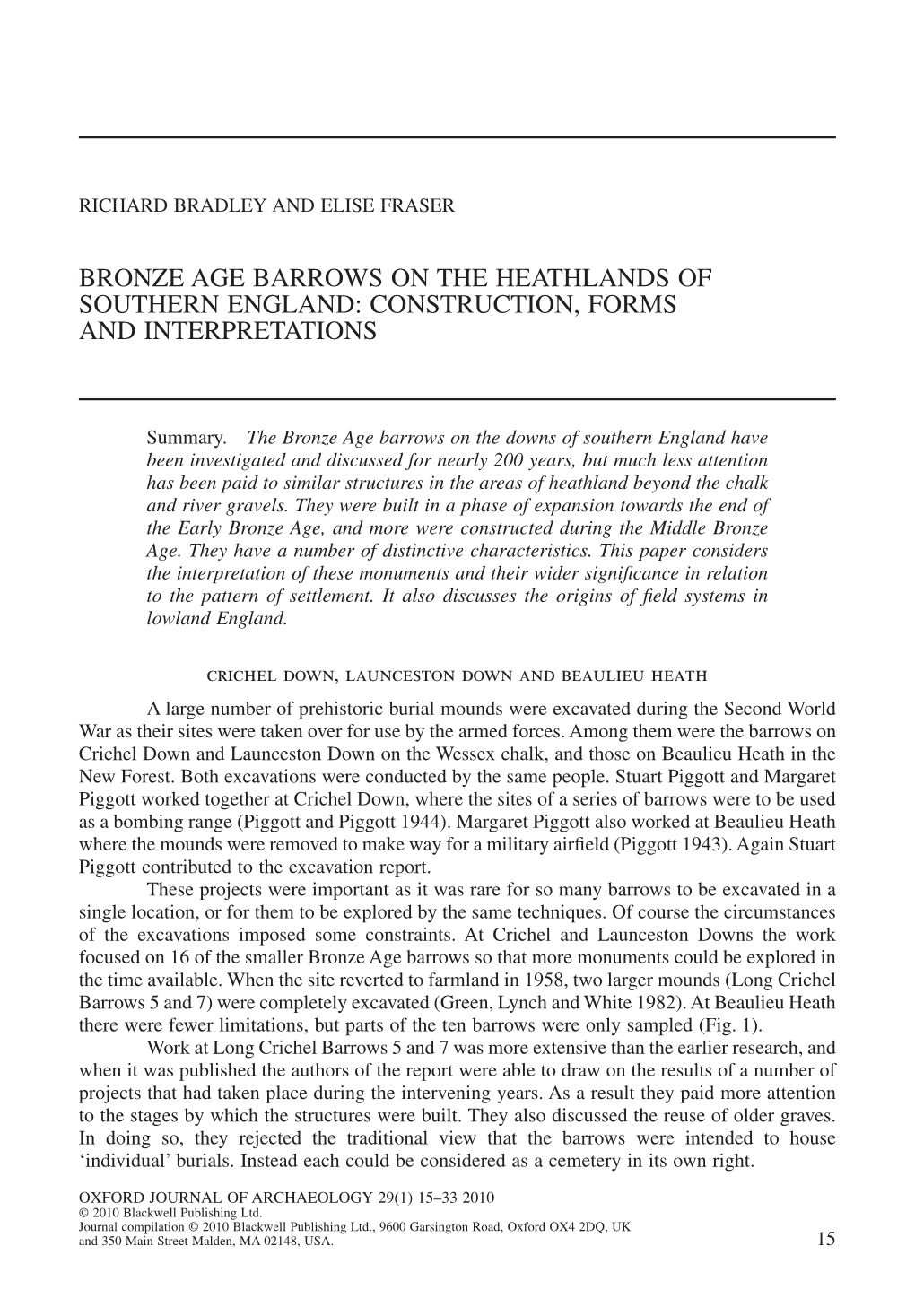 Bronze Age Barrows on the Heathlands of Southern England: Construction, Forms and Interpretations