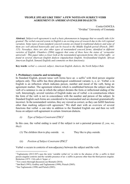 A Few Notes on Subject-Verb Agreement in American English Dialects