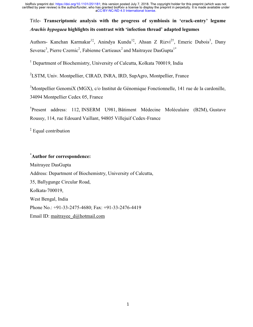 Title- Transcriptomic Analysis with the Progress of Symbiosis in 'Crack