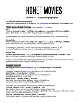 Hdnet Movies October 2012 Program Highlights -Version 1