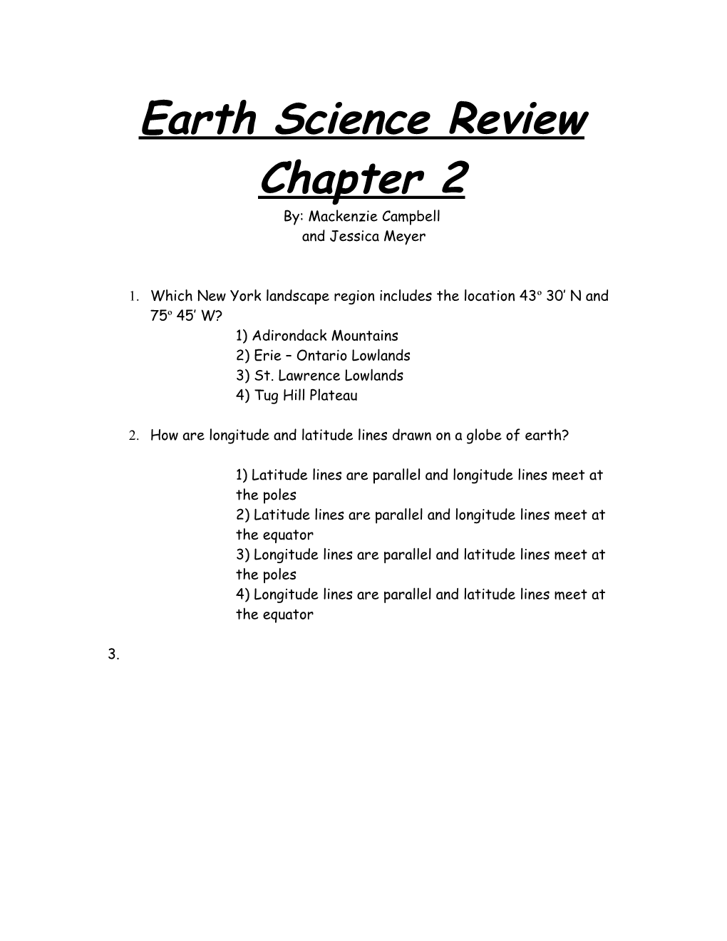 Earth Science Review Chapter 2