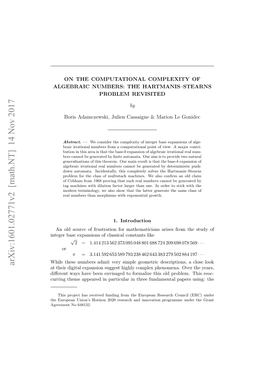 On the Computational Complexity of Algebraic Numbers: the Hartmanis