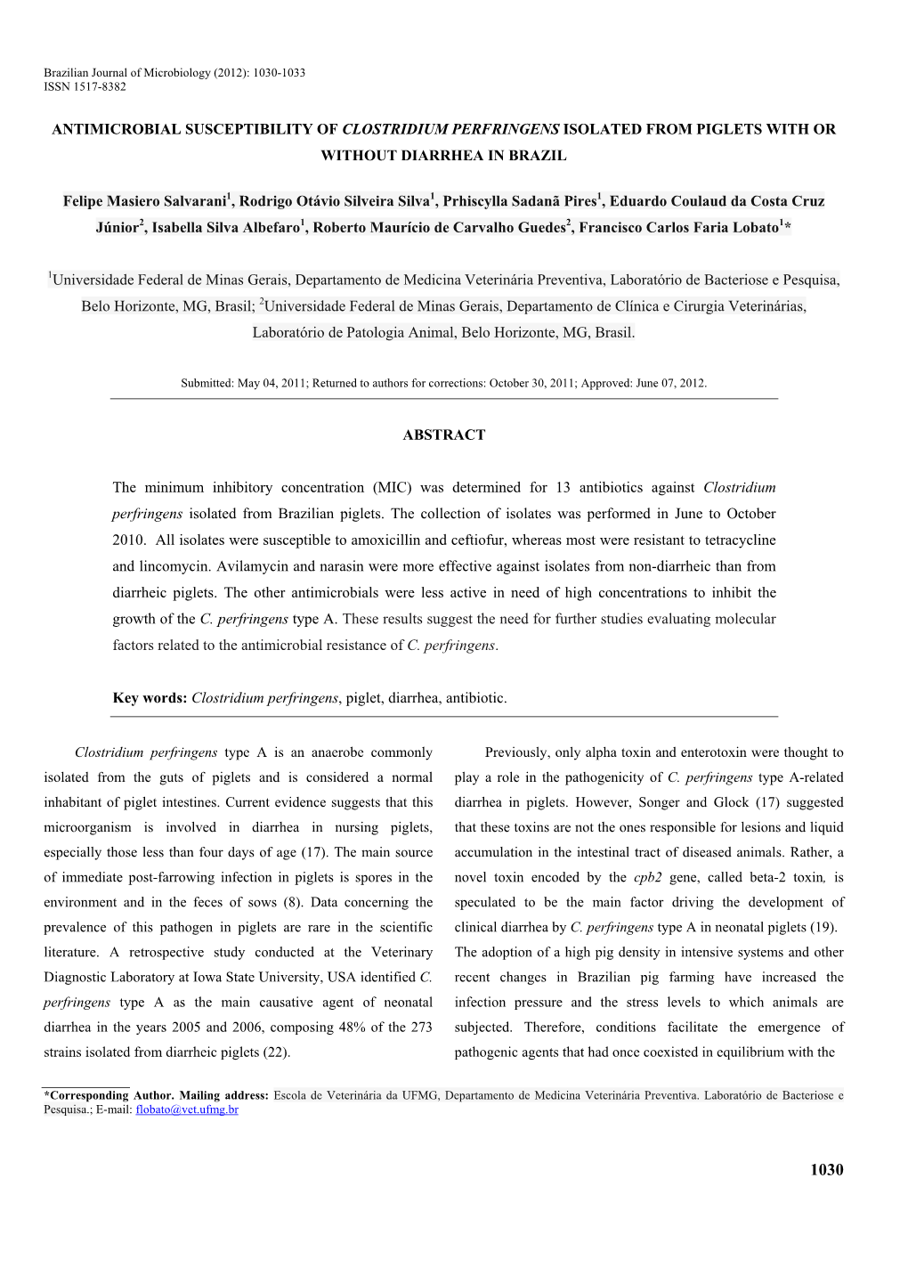 Antimicrobial Susceptibility of Clostridium Perfringens Isolated from ...