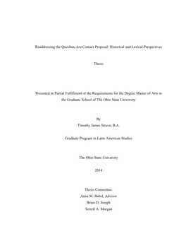 Readdressing the Quechua-Aru Contact Proposal: Historical and Lexical Perspectives
