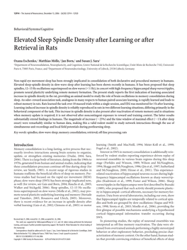 Elevated Sleep Spindle Density After Learning Or After Retrieval in Rats