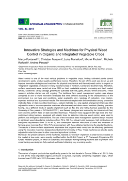 Innovative Strategies and Machines for Physical Weed Control in Organic and Integrated Vegetable Crops