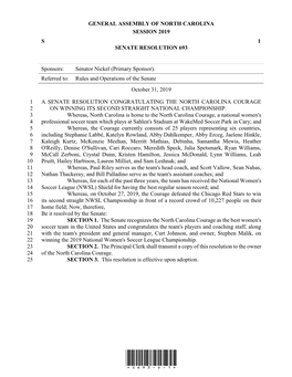 General Assembly of North Carolina Session 2019 S 1 Senate Resolution 693