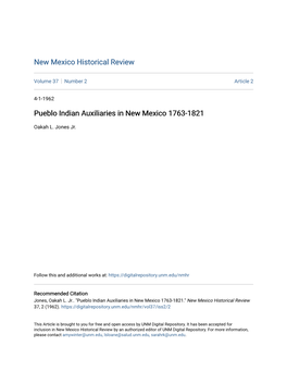Pueblo Indian Auxiliaries in New Mexico 1763-1821