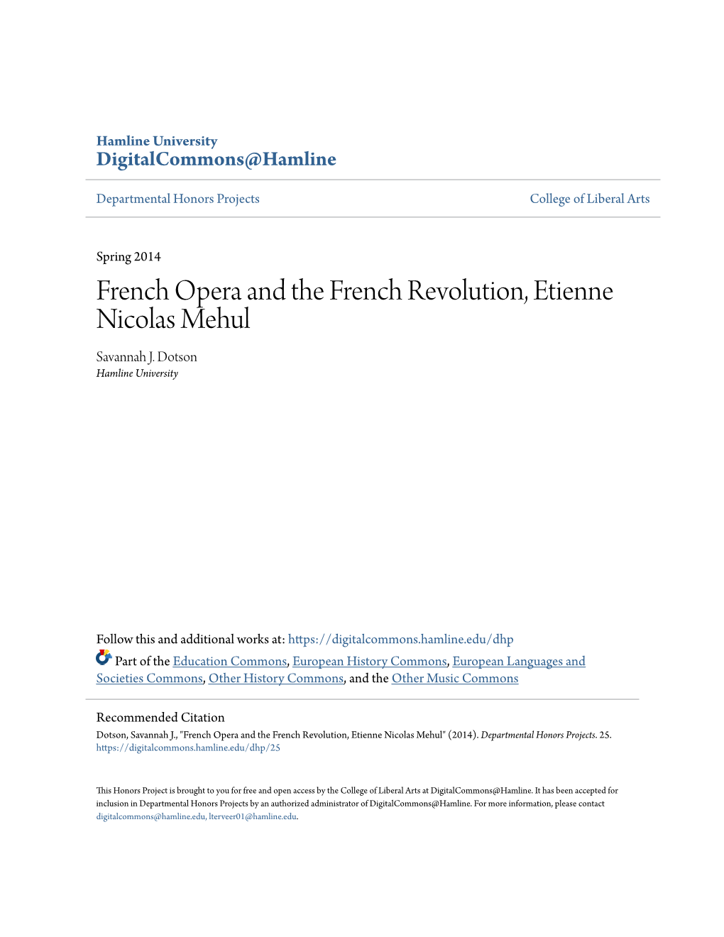 French Opera and the French Revolution, Etienne Nicolas Mehul Savannah J