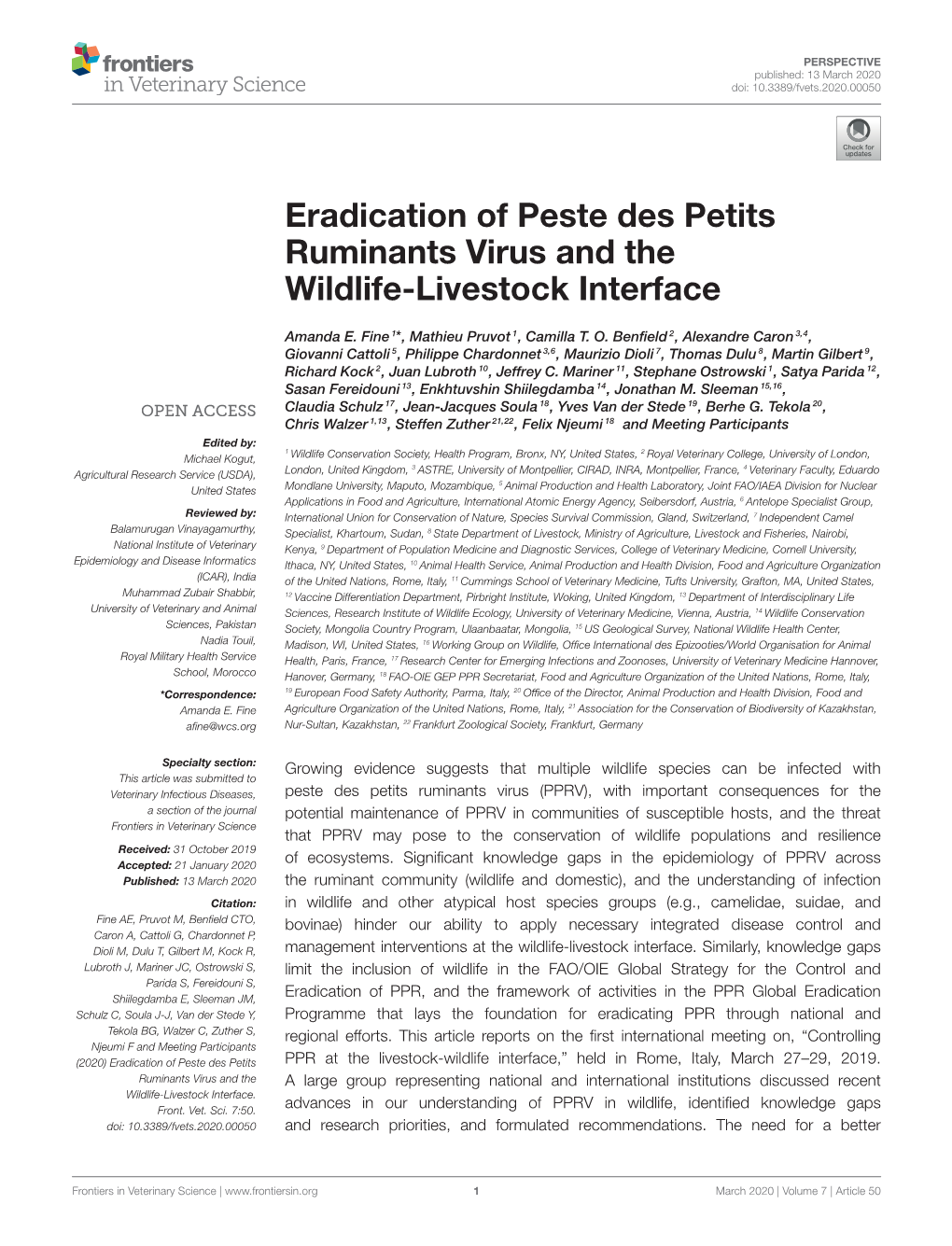 Eradication of Peste Des Petits Ruminants Virus and the Wildlife-Livestock Interface