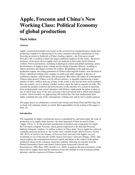 Apple, Foxconn and China's New Working Class: Political Economy of Global Production