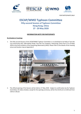 ESCAP/WMO Typhoon Committee Fifty-Second Session of Typhoon Committee Hong Kong, China 27 - 29 May 2020