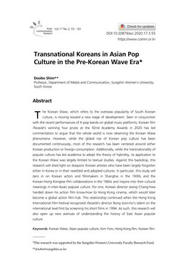 Transnational Koreans in Asian Pop Culture in the Pre-Korean Wave Era*