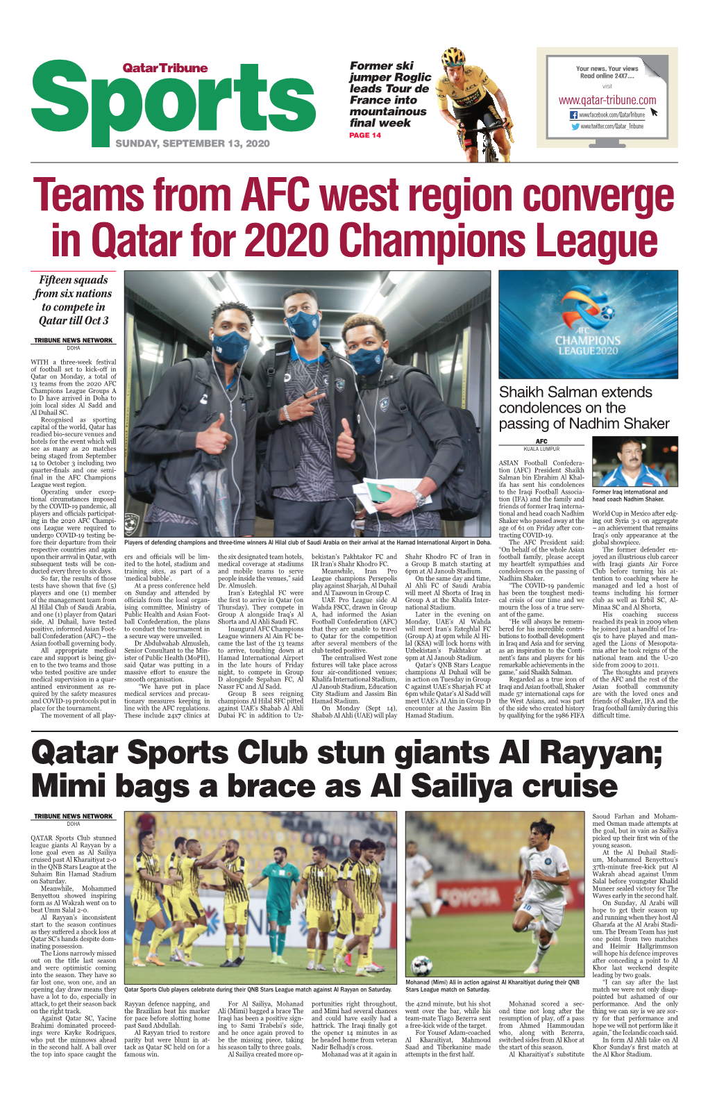 Teams from AFC West Region Converge in Qatar for 2020 Champions League Fifteen Squads from Six Nations to Compete in Qatar Till Oct 3