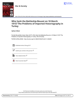 Who Sank the Battleship Bouvet on 18 March 1915? the Problems of Imported Historiography in Turkey