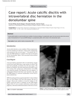 Acute Calcific Discitis with Intravertebral Disc Herniation in the Dorsolumbar Spine