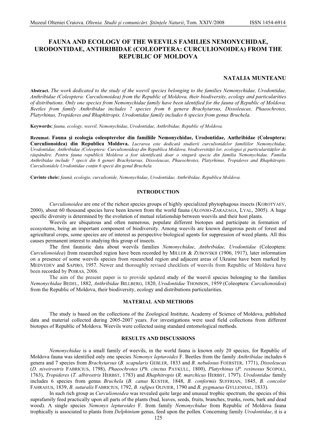 Fauna and Ecology of the Weevils Families Nemonychidae, Urodontidae, Anthribidae (Coleoptera: Curculionoidea) from the Republic of Moldova