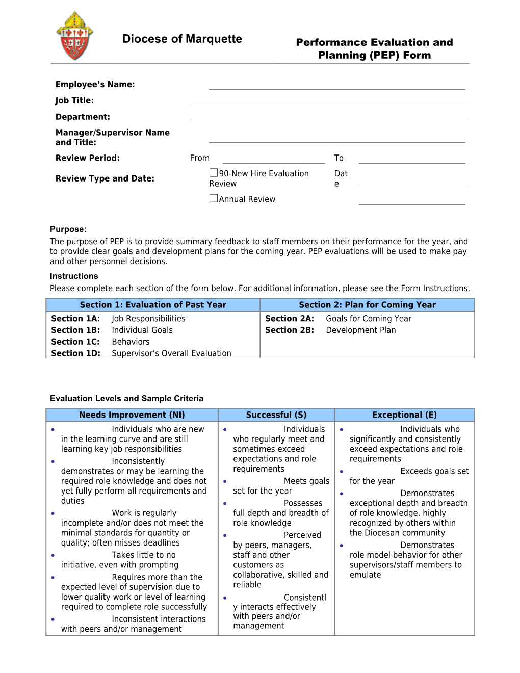 Performance Evaluation and Planning (PEP) Form