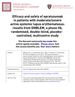 Efficacy and Safety of Epratuzumab in Patients With