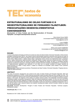 Estruturalismo De Celso Furtado E O Neoestruturalismo De Fernando Fajnzylber: Preocupações Desenvolvimentistas