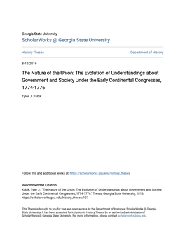 The Evolution of Understandings About Government and Society Under the Early Continental Congresses, 1774-1776