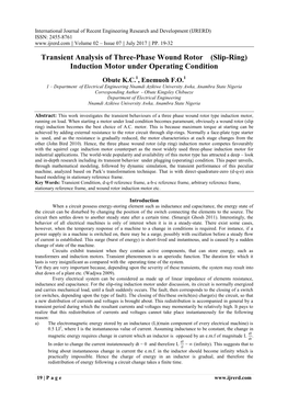 Transient Analysis of Three-Phase Wound Rotor (Slip-Ring) Induction Motor Under Operating Condition