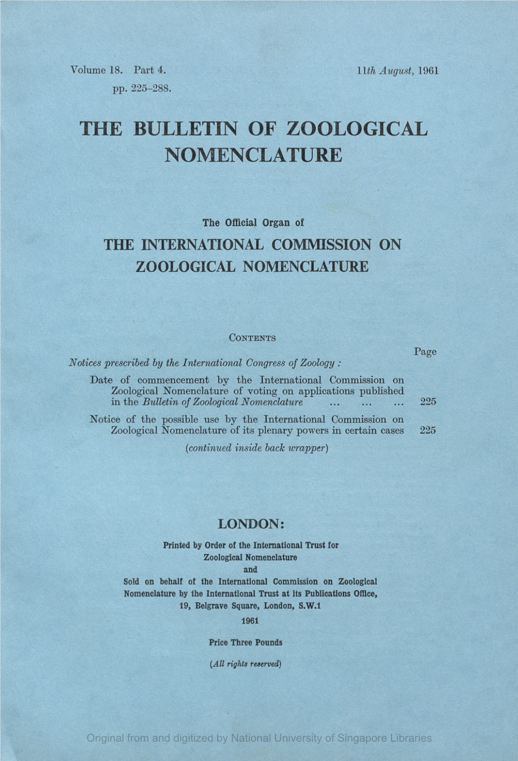 The Bulletin of Zoological Nomenclature, V18 Part04