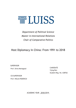 Host Diplomacy in China: from 1991 to 2018