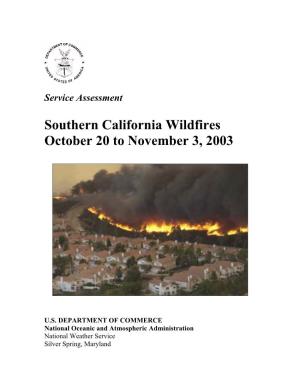 Southern California Wildfires October 20 to November 3, 2003