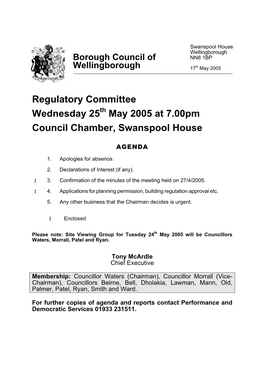 Regulatory Committee Wednesday 25 May 2005 at 7.00Pm Council