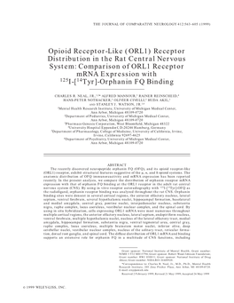 (ORL1) Receptor Distribution in the Rat Central Nervous System: Comparison of ORL1 Receptor Mrna Expression with 125I-[14Tyr]-Orphanin FQ Binding