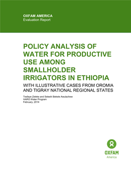 Policy Analysis of Water for Productive Use Among Smallholder Irrigators in Ethiopia with Illustrative Cases from Oromia and Tigray National Regional States