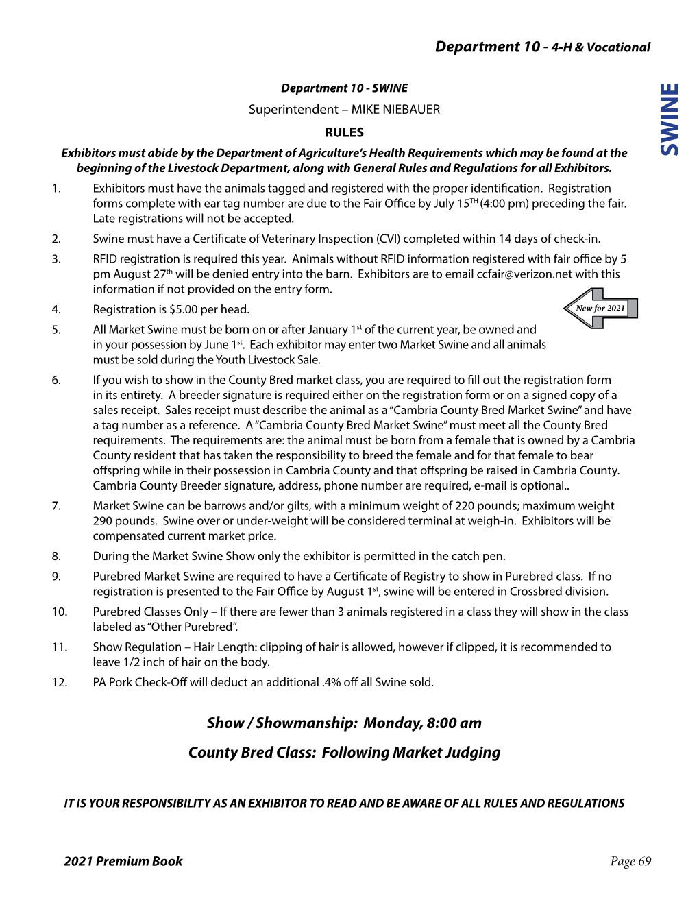 Show / Showmanship: Monday, 8:00 Am County Bred Class: Following Market Judging