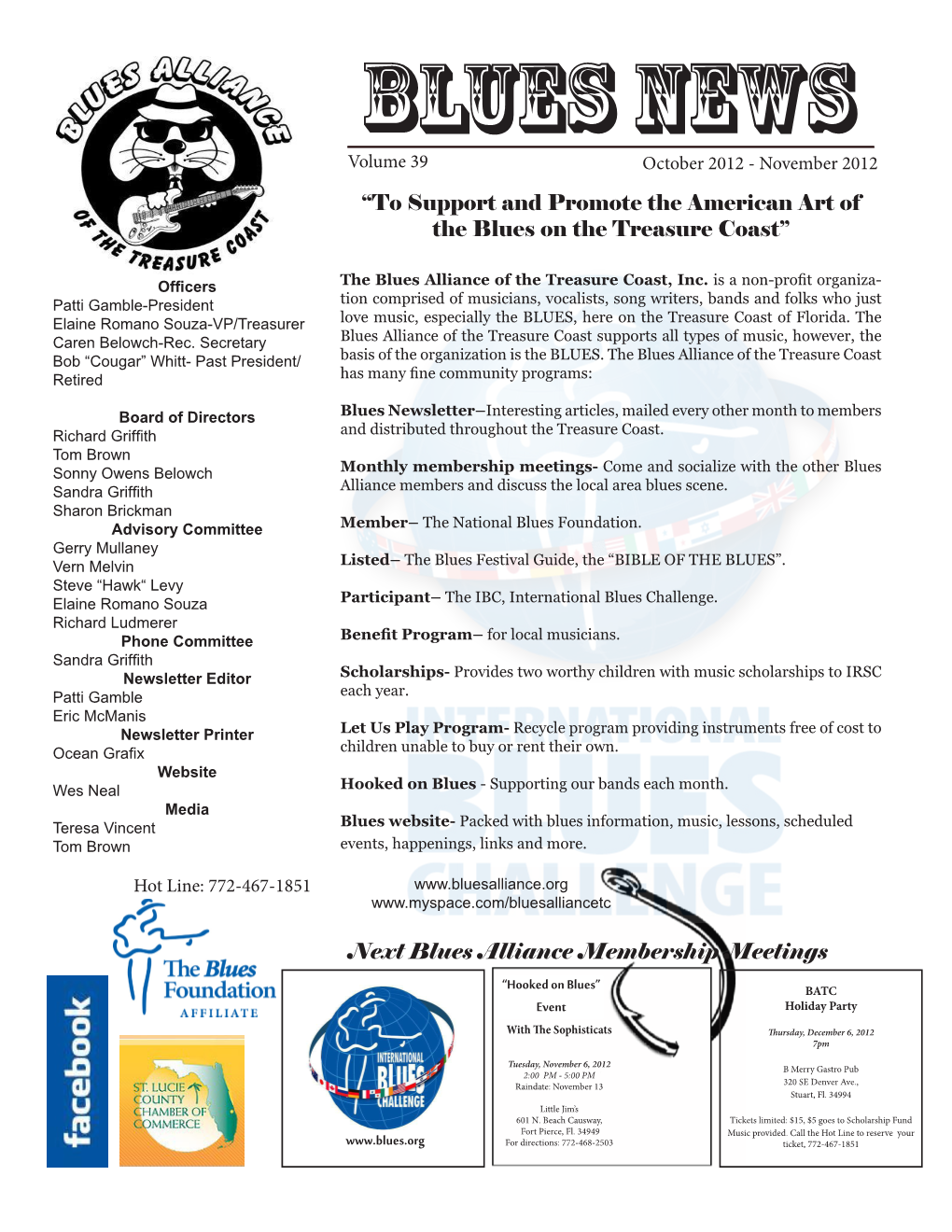 Volume 39 October 2012 - November 2012 “To Support and Promote the American Art of the Blues on the Treasure Coast”