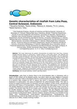 Genetic Characteristics of Ricefish from Lake Poso, Central Sulawesi, Indonesia 1,2Novalina Serdiati, 3Diana Arfiati, 4Maheno S