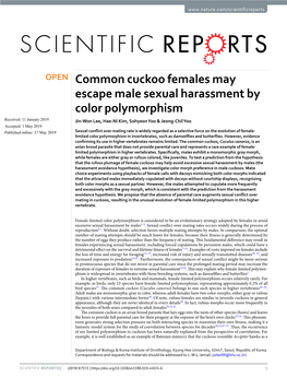 Common Cuckoo Females May Escape Male Sexual Harassment by Color Polymorphism