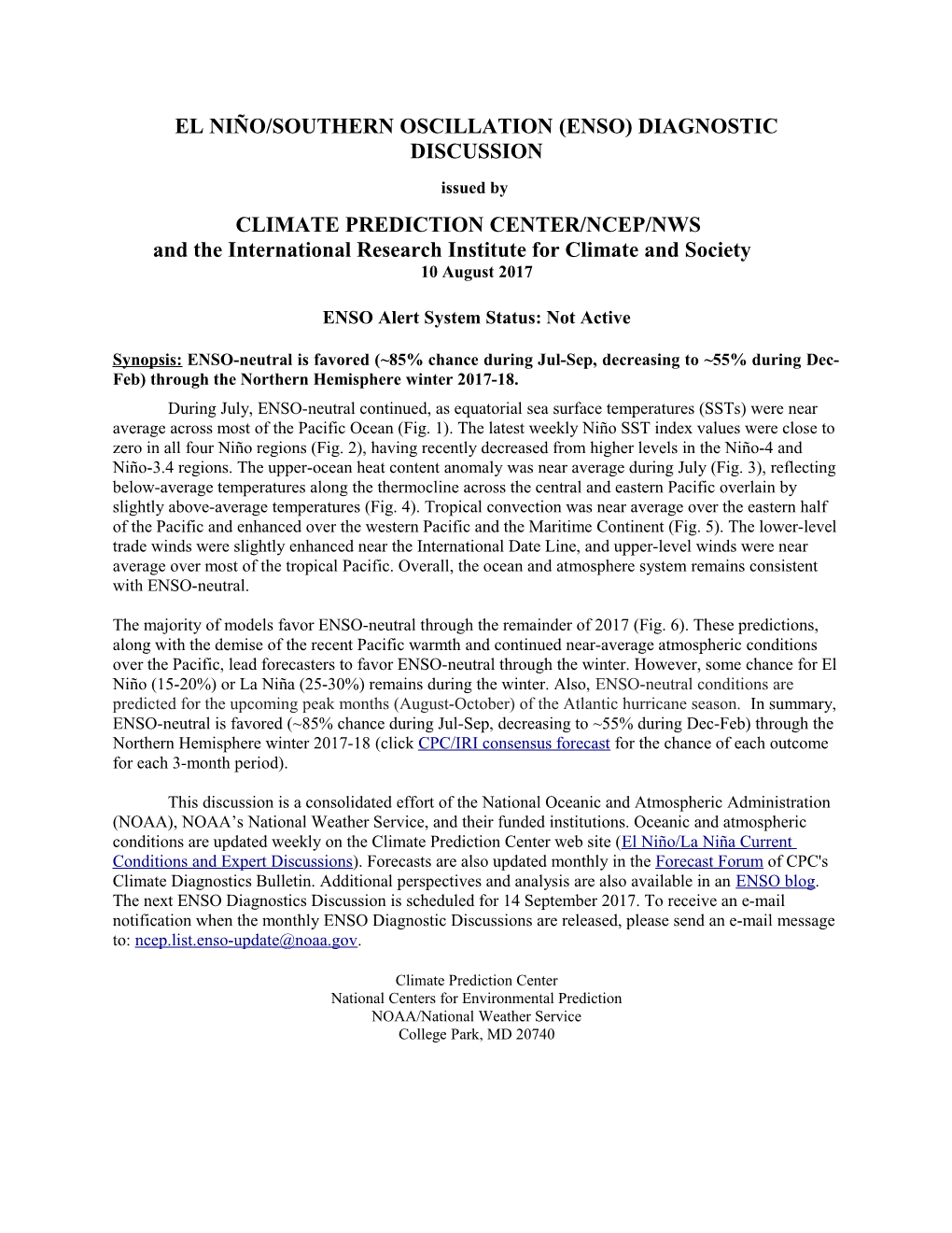 Synopsis: ENSO-Neutral Conditions May Transition to La Niña Co s2