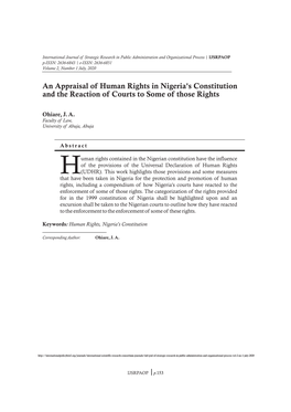 An Appraisal of Human Rights in Nigeria's Constitution and the Reaction of Courts to Some of Those Rights