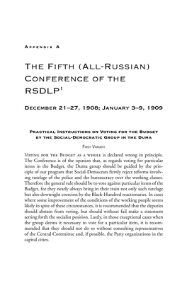 The Fifth (All- Russian) Conference of the RSDLP1