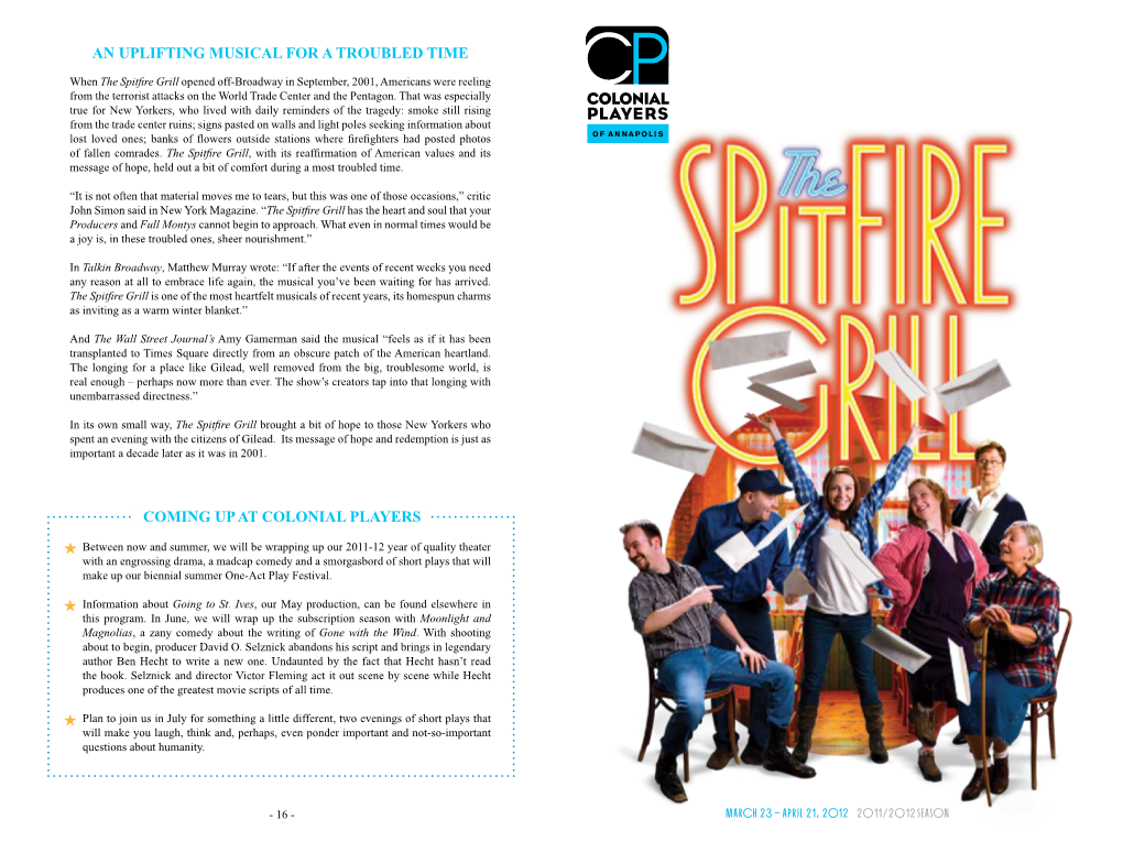 The Spitfire Grill Playbill