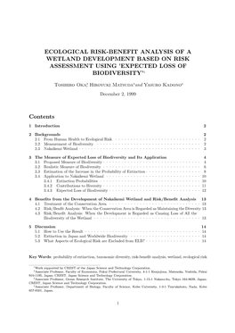 Ecological Risk-Benefit Analysis of a Wetland Development Based on Risk Assessment Using 'Expected Loss of Biodiversity'1