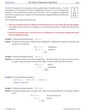 The Order of Operations Agreement Page 1