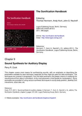 The Sonification Handbook Chapter 9 Sound Synthesis for Auditory Display