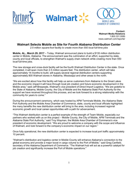 Walmart Selects Mobile As Site for Distribution Center