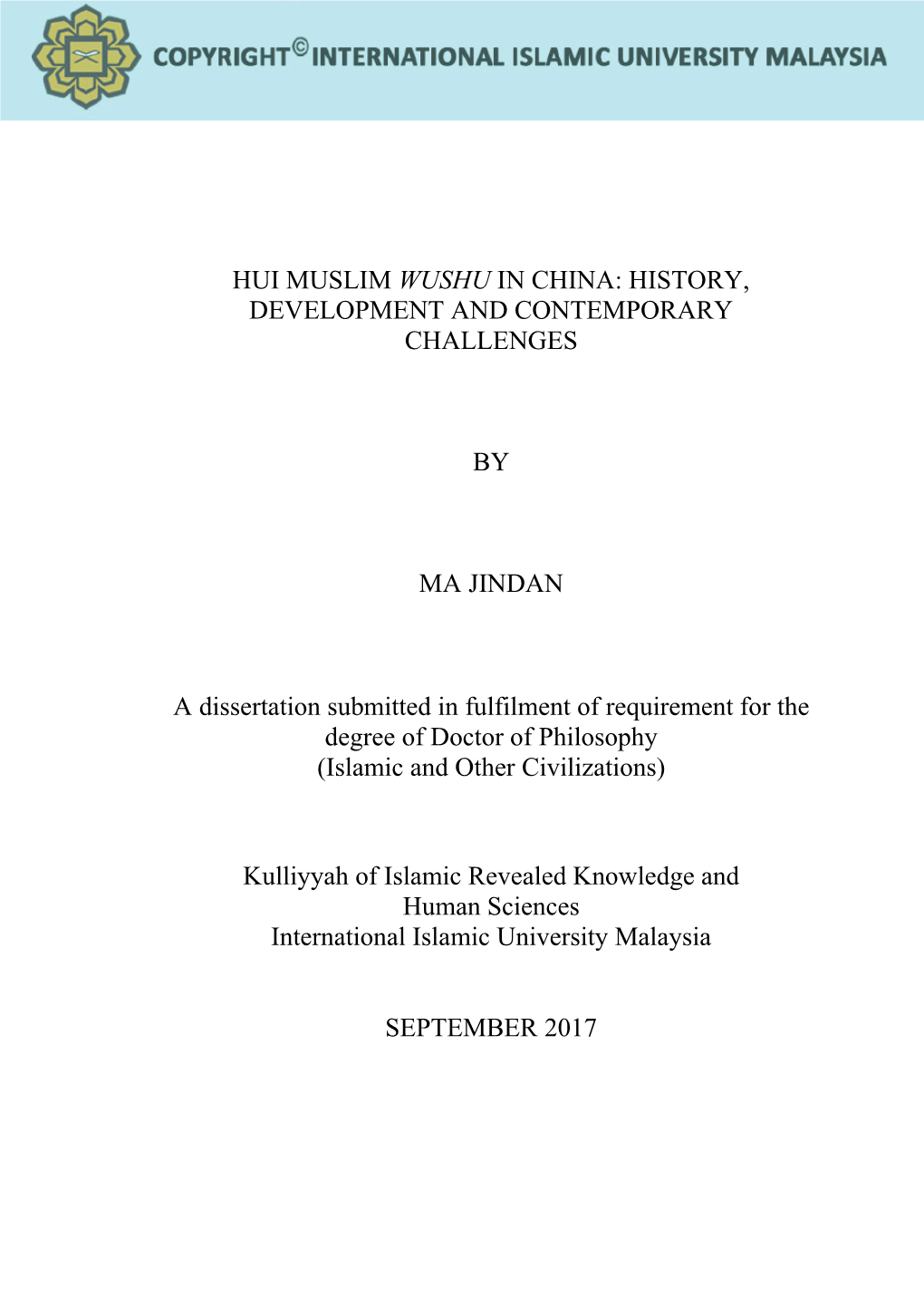 Hui Muslim Wushu in China: History, Development and Contemporary Challenges